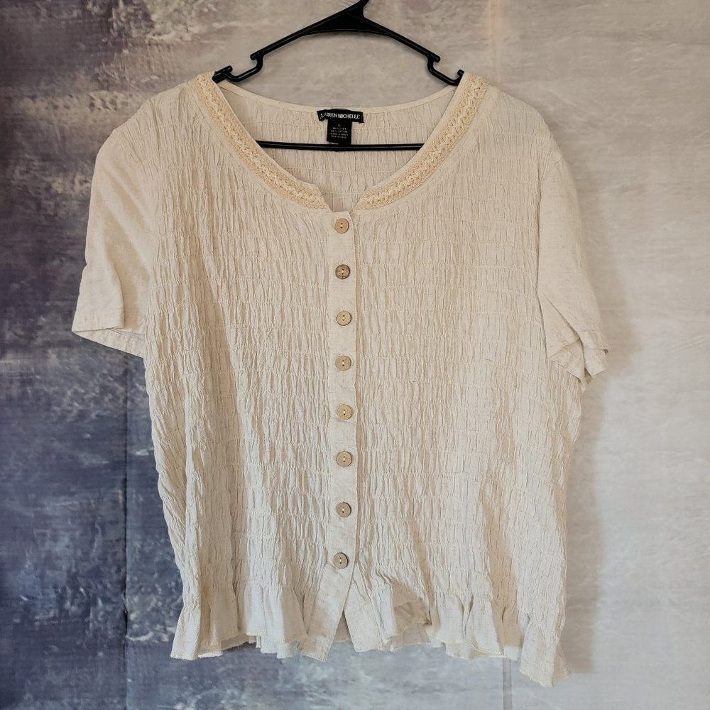 Lauren Michelle Blouse crochet neckline
